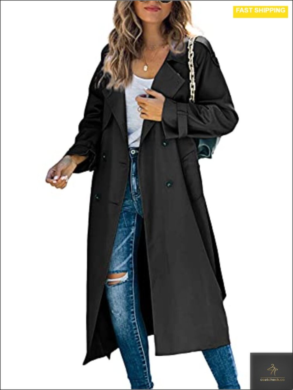 Women's Double Breasted Windproof Trench Coat with Belt